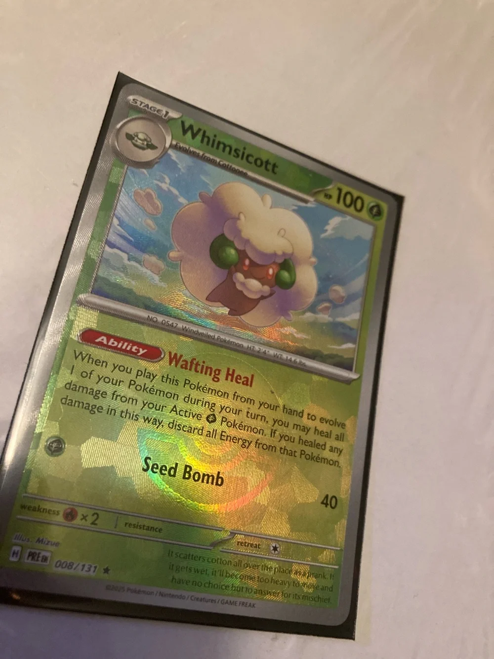 POKEBALL Pokemon Whimsicott Holo Green Gold Trading Card